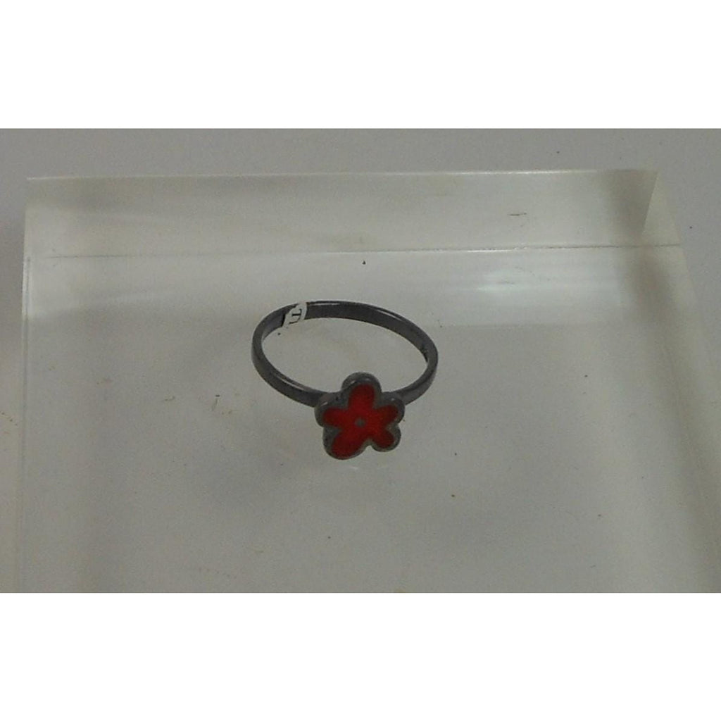 Fun Vibrant Red Flower Ring in Oxidized Sterling Silver - Size 8 - Enamel Resin