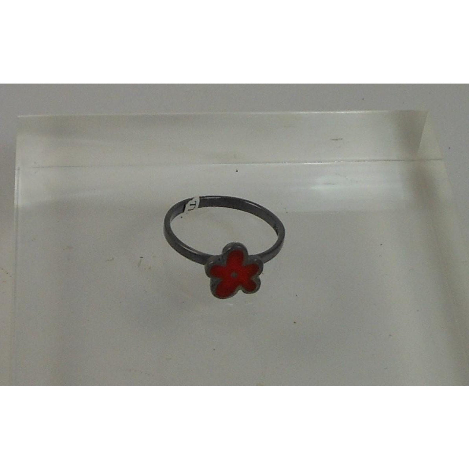 Fun Vibrant Red Flower Ring in Oxidized Sterling Silver - Size 8 - Enamel Resin