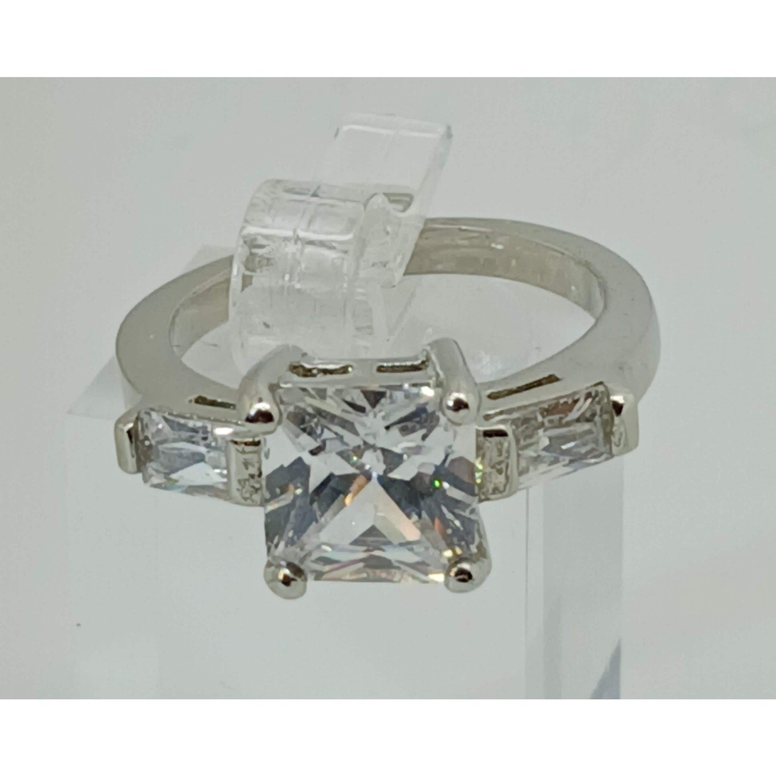 3.5 CT Vintage Princess Cut CZ Engagement Ring Silver Tone White Gold GP Size 10 - HoneyThomas.com