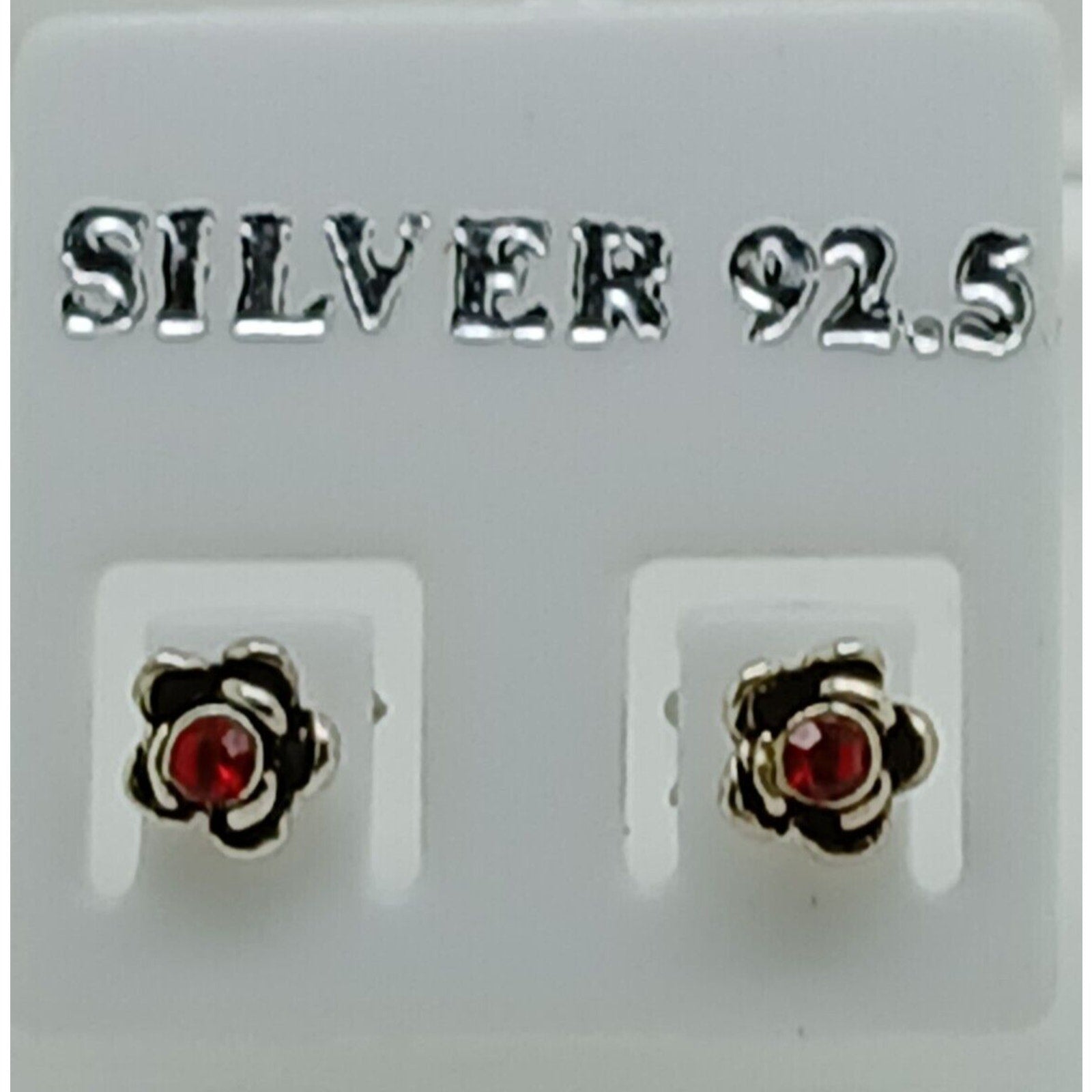 Vintage Estate Jewelry NOS .925 Sterling Silver Ruby Red Crystal Earrings - HoneyThomas.com