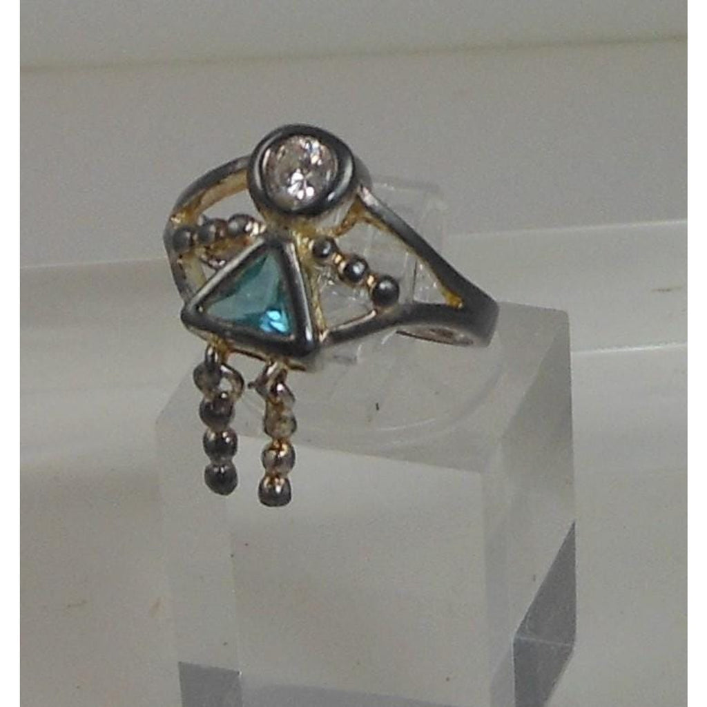 Elegant Sterling Silver Charm Ring Mother Grandmother Vintage Sim Diamond Size 6