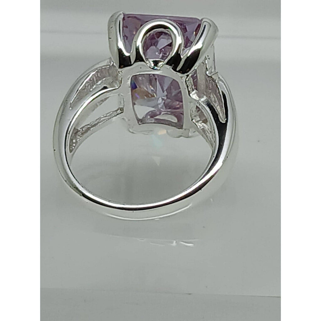 1990's Glamour Vintage 925 Sterling Silver CZ Ring Pink-Lilac Ice Stone Size 6 - HoneyThomas.com