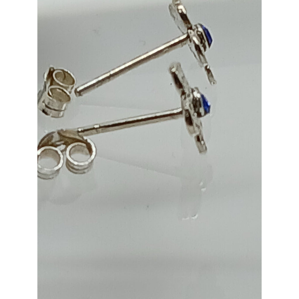 Vintage Estate Jewelry NOS .925 Sterling Silver Blue Crystal Flower Earrings - HoneyThomas.com