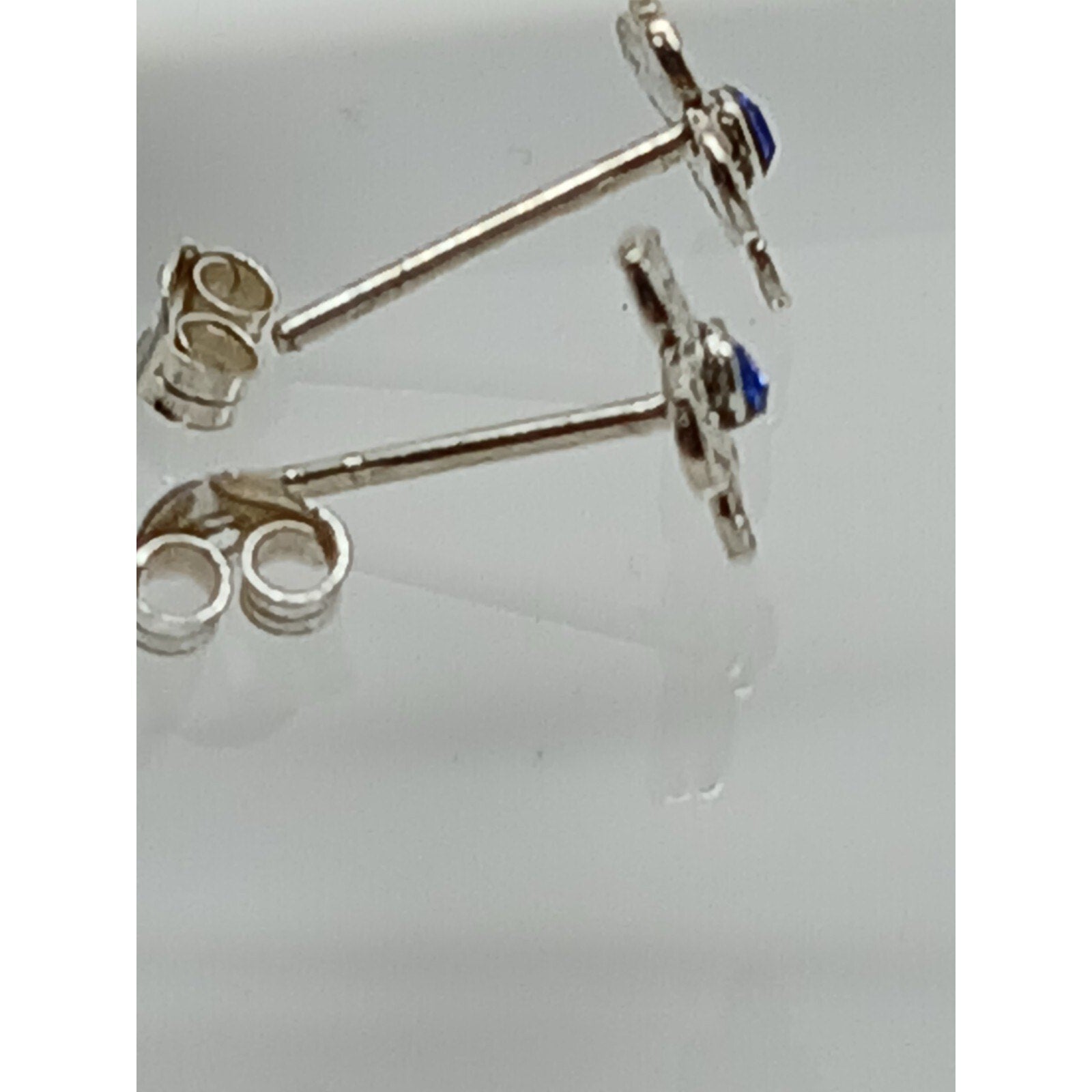 Vintage Estate Jewelry NOS .925 Sterling Silver Blue Crystal Flower Earrings - HoneyThomas.com