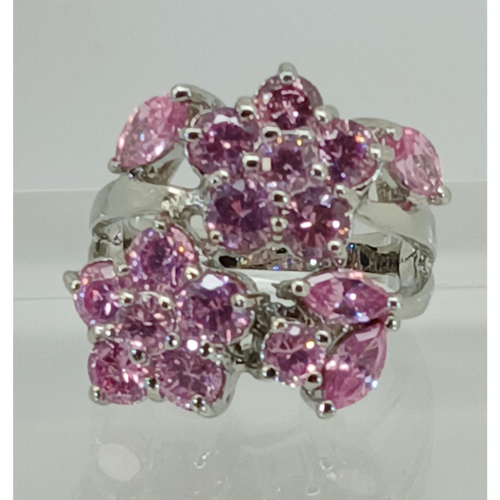 Vintage Ring Size 6.75 Silver Tone White Gold GP Purple Sim Diamond CZ Cocktail