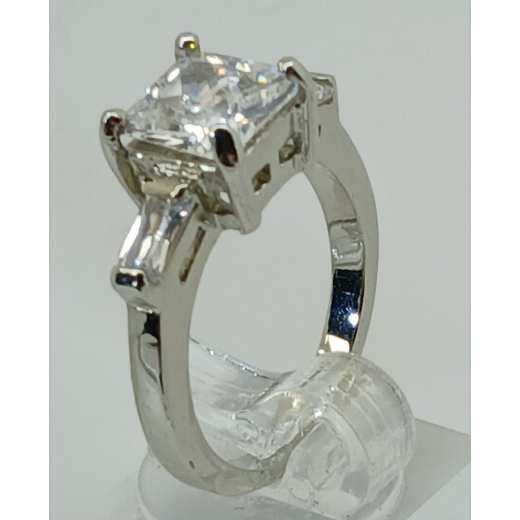 3.5 CT Vintage Princess Cut CZ Engagement Ring Silver Tone White Gold GP Size 10 - HoneyThomas.com