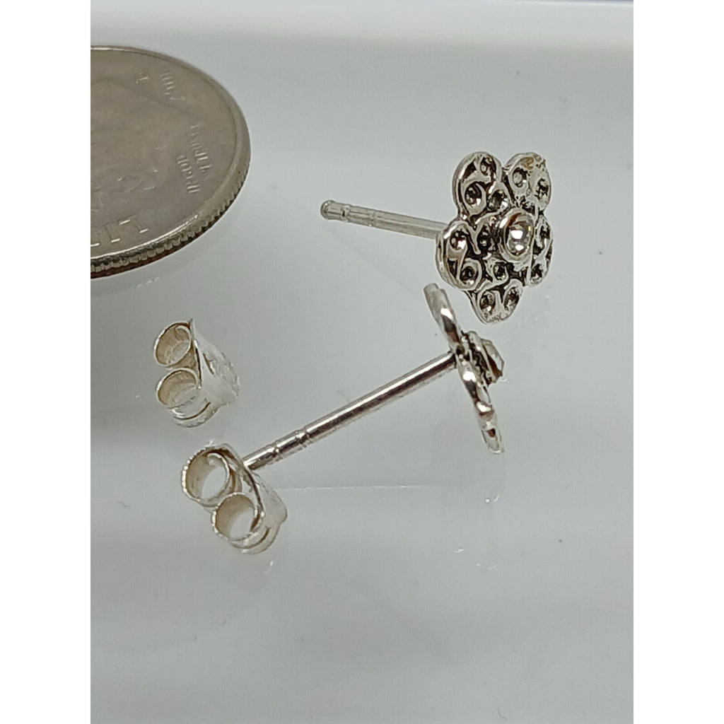 Vintage 1990's Jewelry NOS .925 Sterling Silver Clear AB Crystal Flower Earrings - HoneyThomas.com