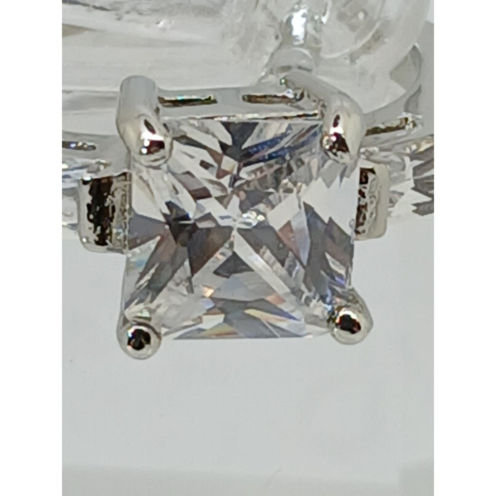 3.5 CT Vintage Princess Cut CZ Engagement Ring Silver Tone White Gold GP Size 10 - HoneyThomas.com