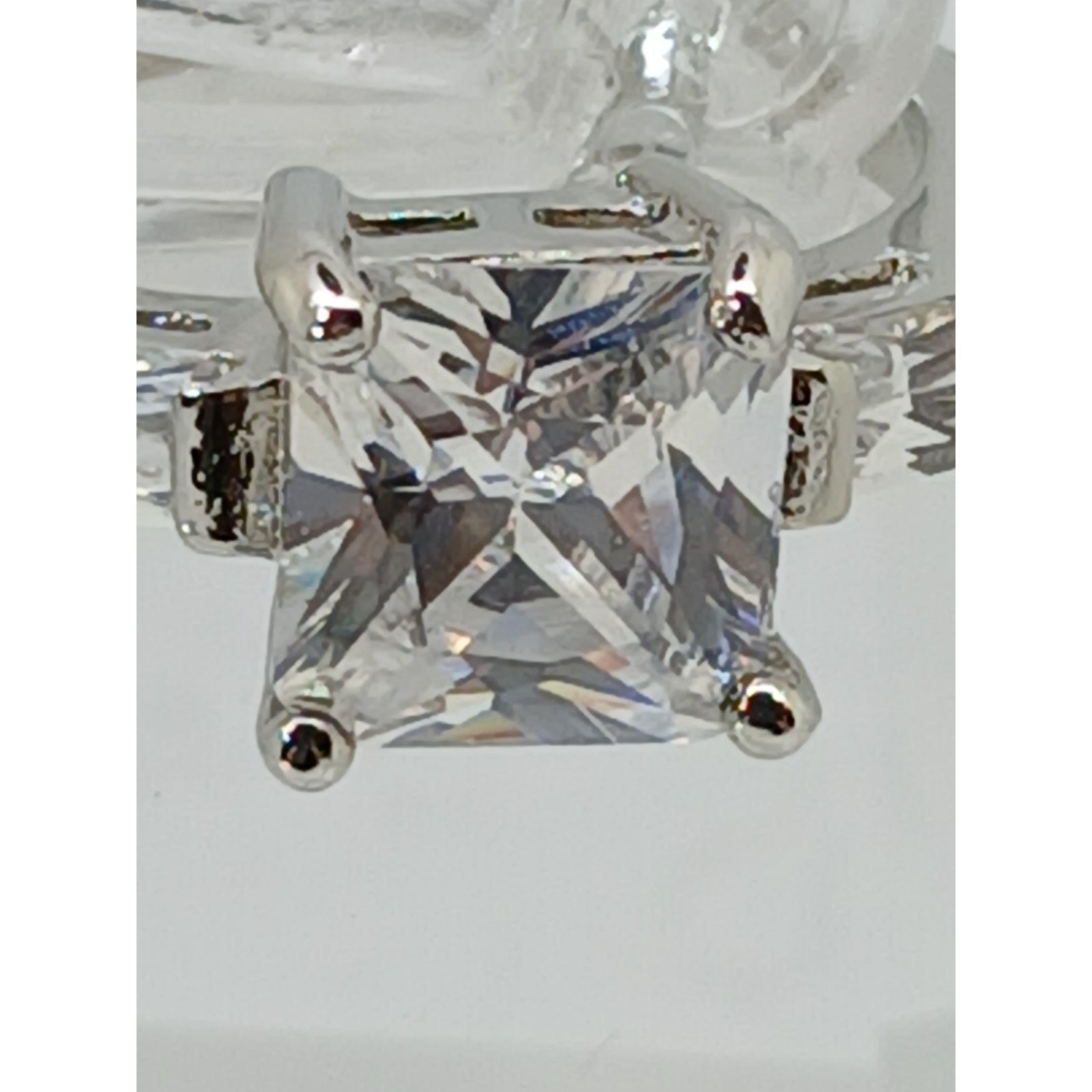 3.5 CT Vintage Princess Cut CZ Engagement Ring Silver Tone White Gold GP Size 10 - HoneyThomas.com