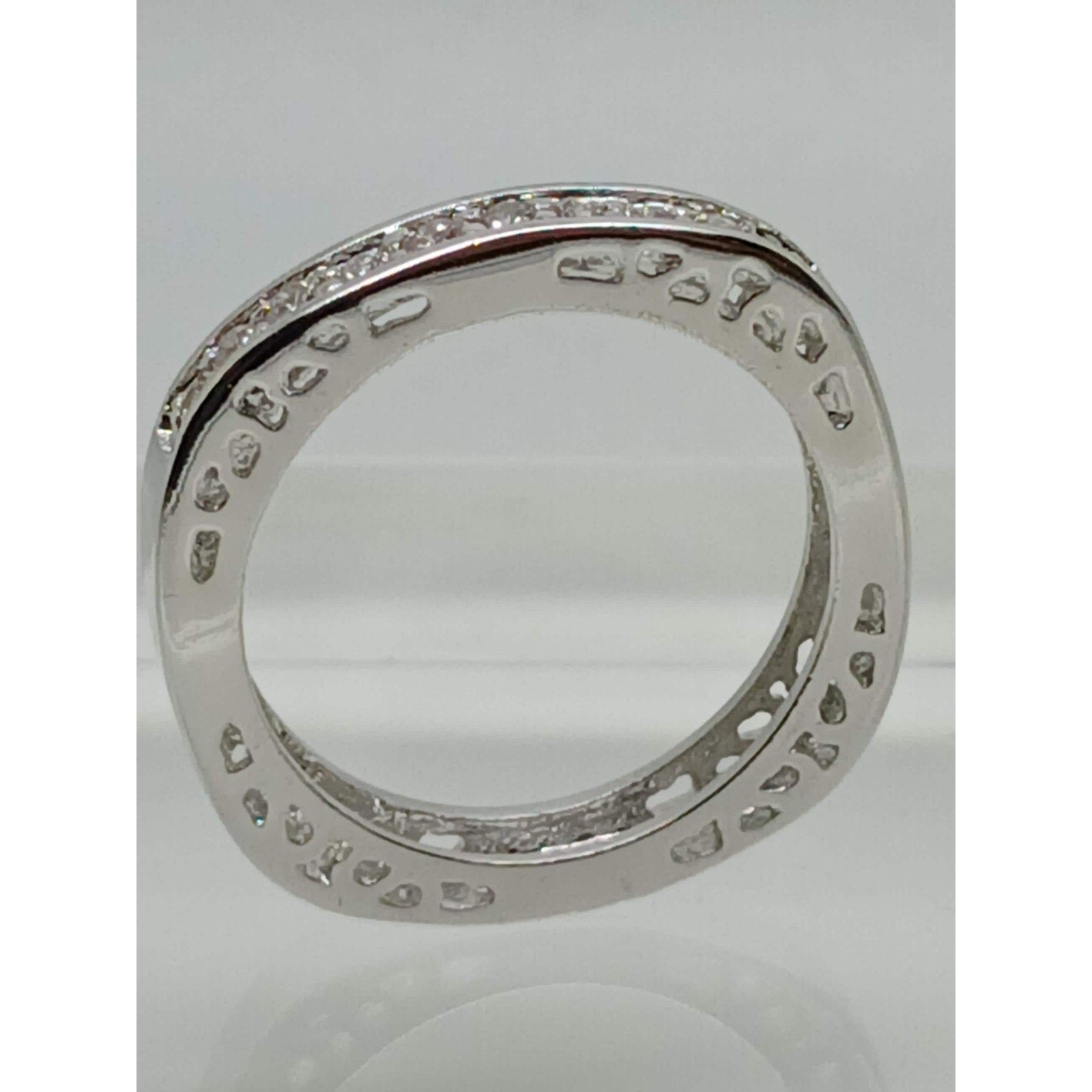 Unique Vintage White Gold GP Round Cut Sim Diamond CZ Stack Wedding Ring Size 8 - HoneyThomas.com
