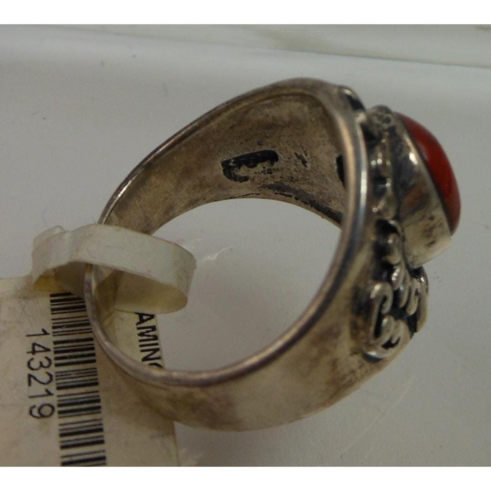 Exquisite Vintage 1990's Sterling Silver Carnelian Cigar Band Ring - Size 7.5 - HoneyThomas.com