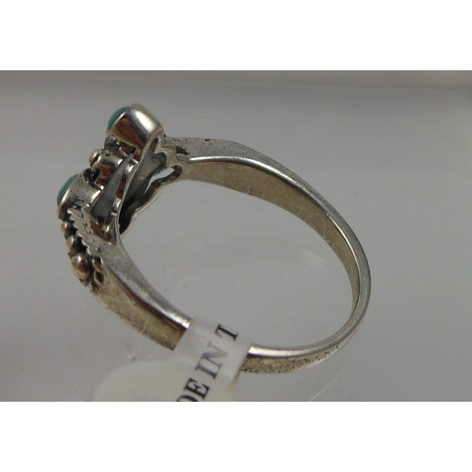 Vintage 90s Thai Turquoise Garnet Ring Size 8 Handcrafted in Thailand Boho Ring - HoneyThomas.com