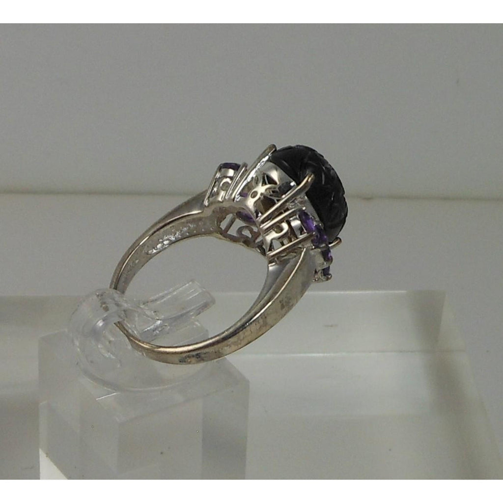 Handcrafted Sterling Silver Ring with Natural Amethyst Chalcedony Size 8 5.7gram - HoneyThomas.com