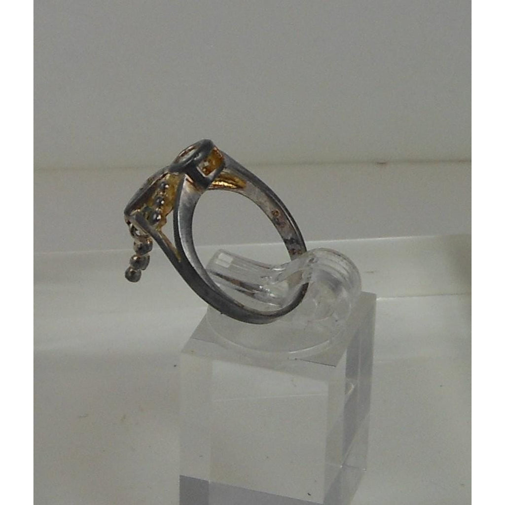 Elegant Sterling Silver Charm Ring Mother Grandmother Vintage Sim Diamond Size 6