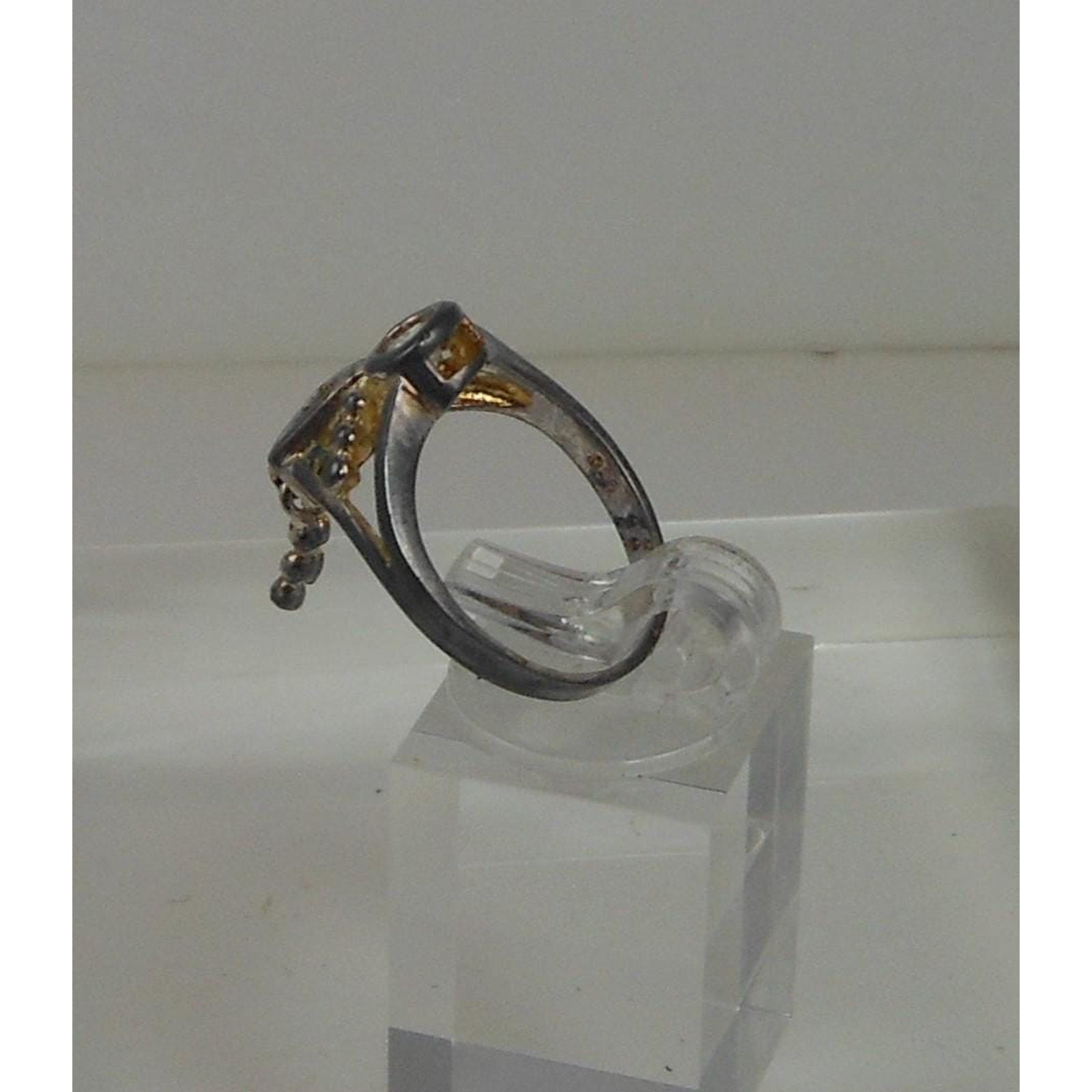 Elegant Sterling Silver Charm Ring Mother Grandmother Vintage Sim Diamond Size 6