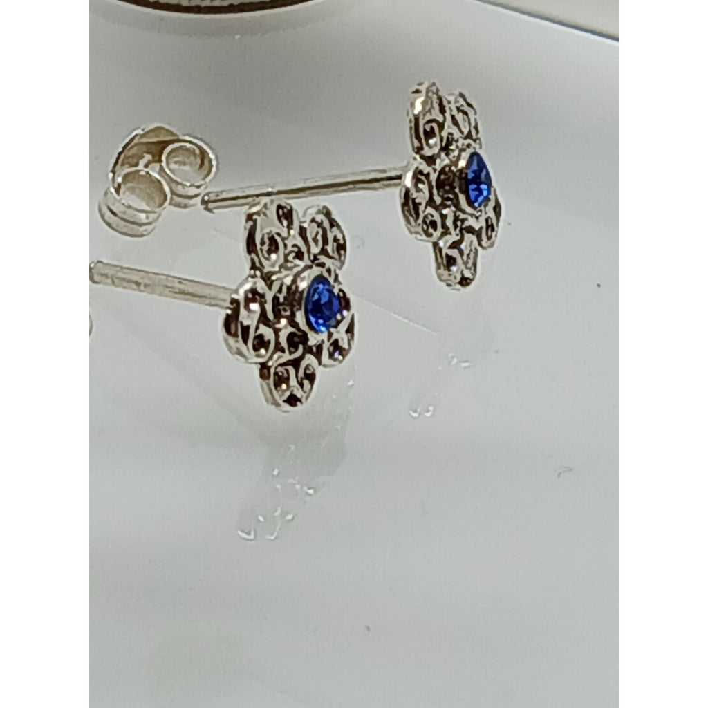 Vintage Estate Jewelry NOS .925 Sterling Silver Blue Crystal Flower Earrings - HoneyThomas.com