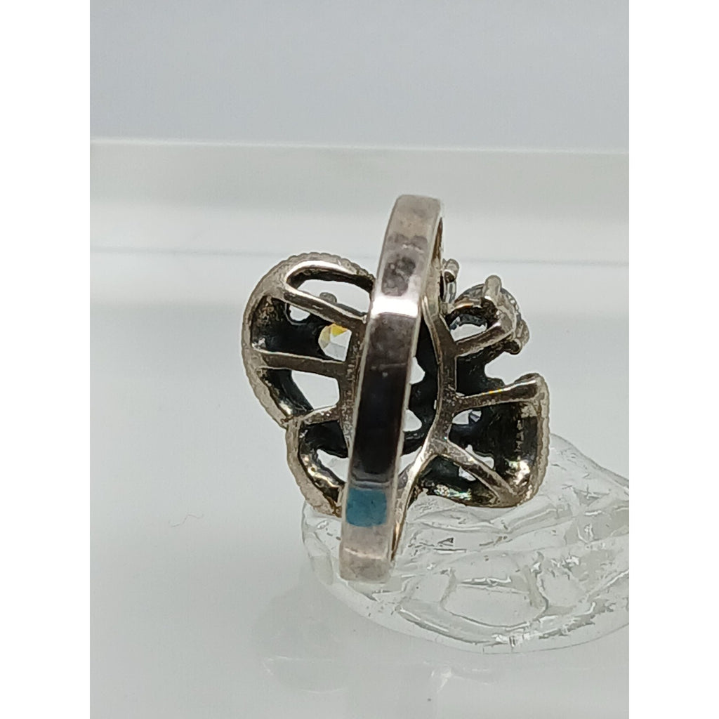 1990's Vintage Antique-Style Marcasite Sterling Silver Diamond CZ Size Ring 8.5 - HoneyThomas.com