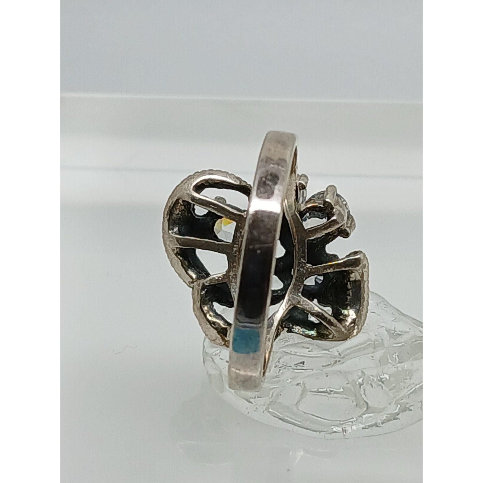 1990's Vintage Antique-Style Marcasite Sterling Silver Diamond CZ Size Ring 8.5 - HoneyThomas.com