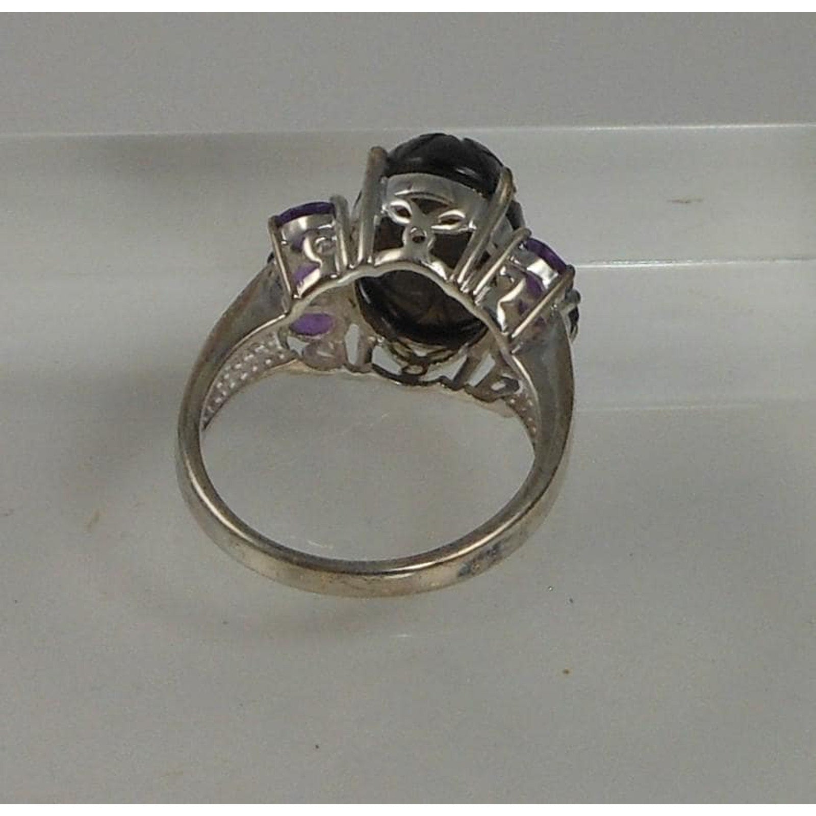 Handcrafted Sterling Silver Ring with Natural Amethyst Chalcedony Size 8 5.7gram