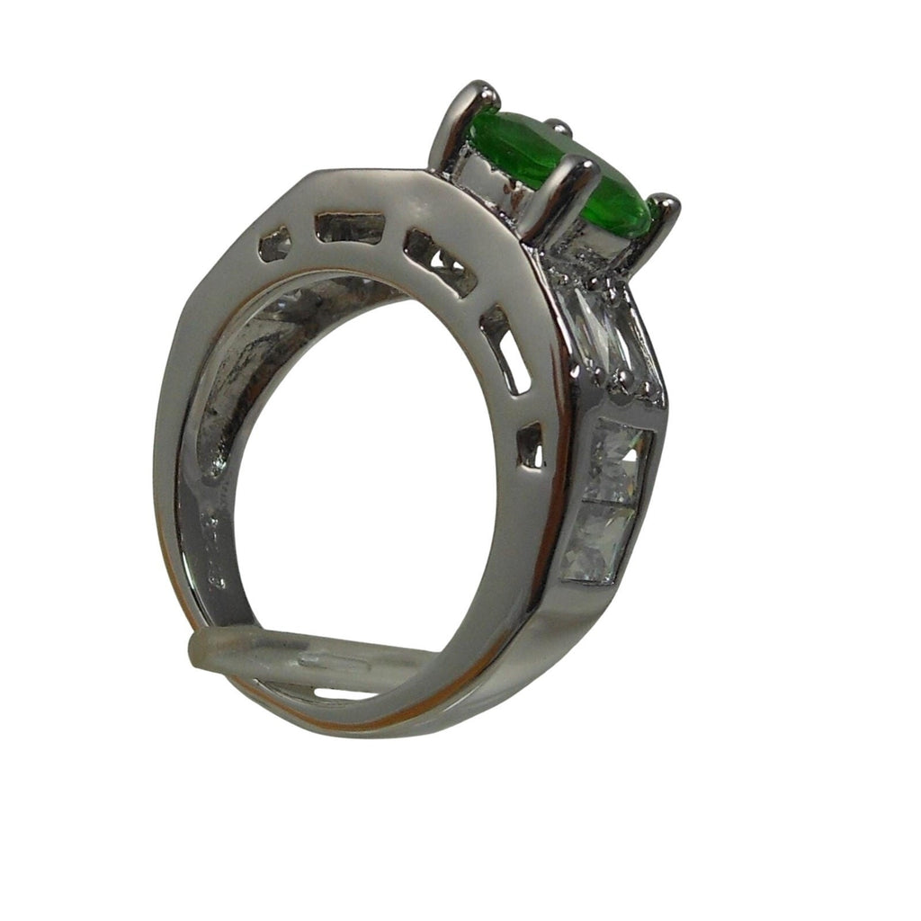 Vintage Sterling Silver Simulated Diamond Emerald Engagement Wedding Ring Band 7 - HoneyThomas.com