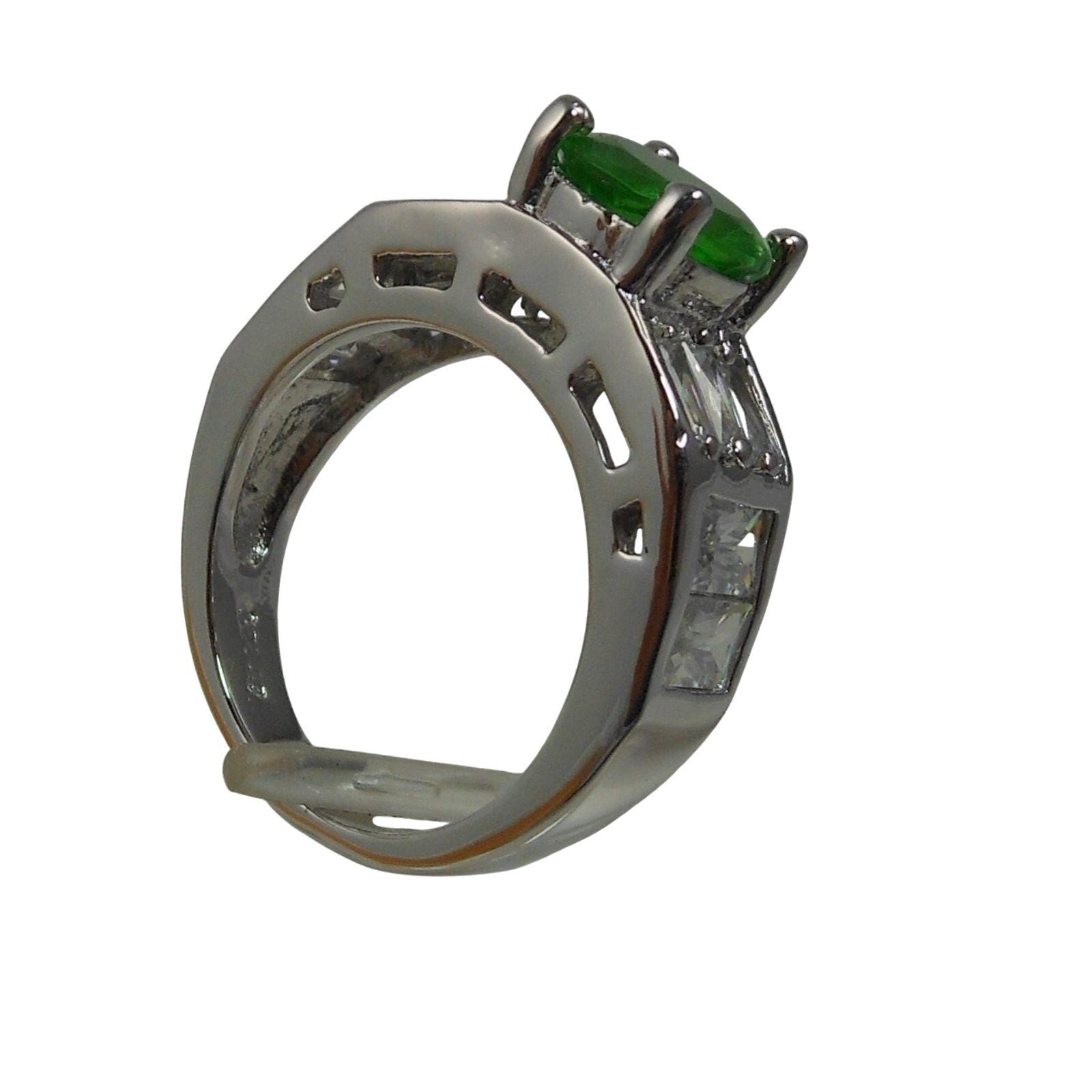 Vintage Sterling Silver Simulated Diamond Emerald Engagement Wedding Ring Band 7 - HoneyThomas.com