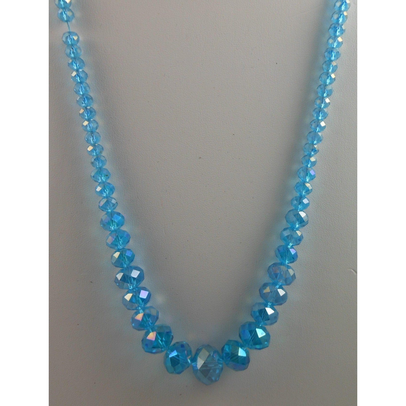 Copied - Handmade Sky Blue AB Crystal Beaded Necklace Graduated Beads - Adjustable Length