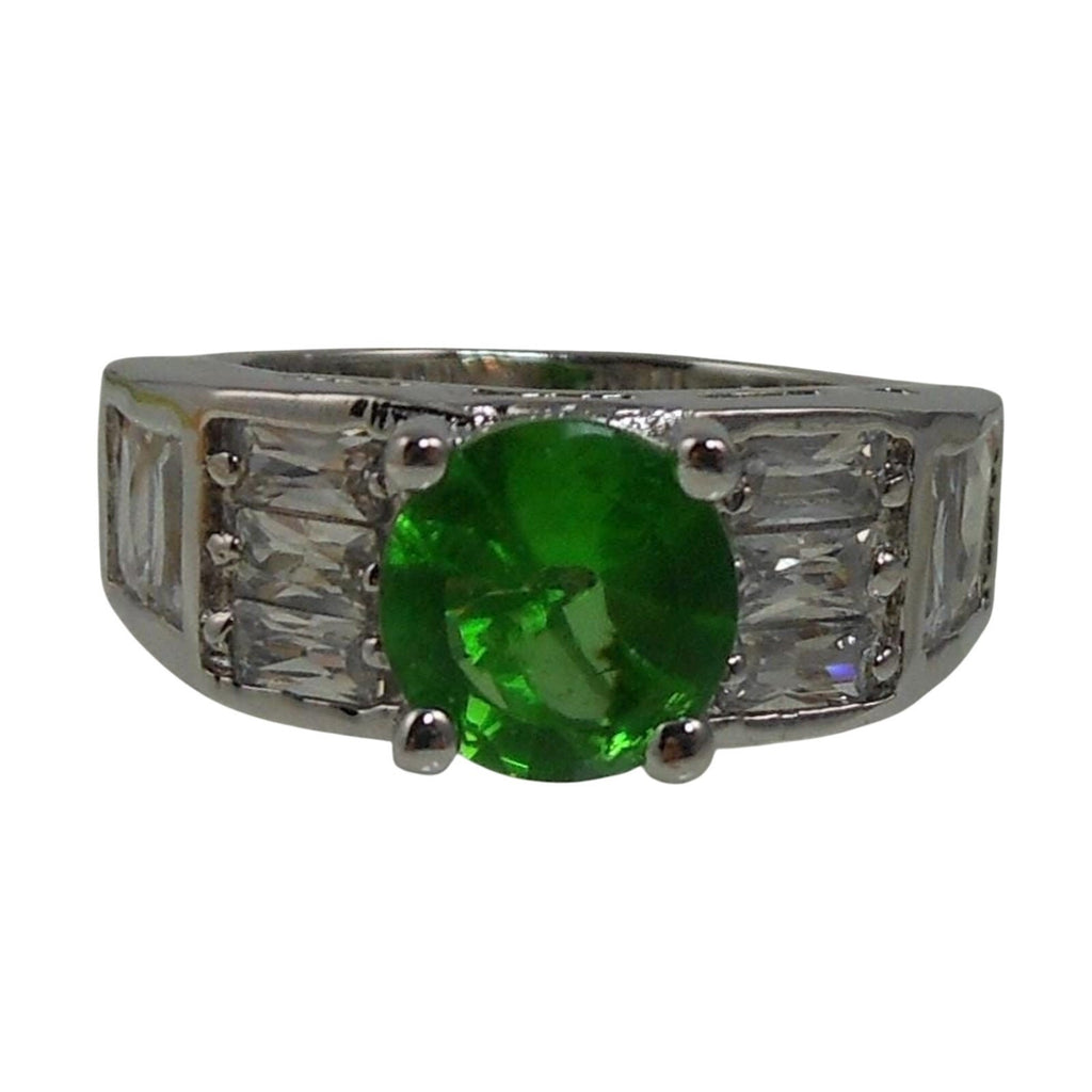 Vintage Sterling Silver Simulated Diamond Emerald Engagement Wedding Ring Band 7 - HoneyThomas.com