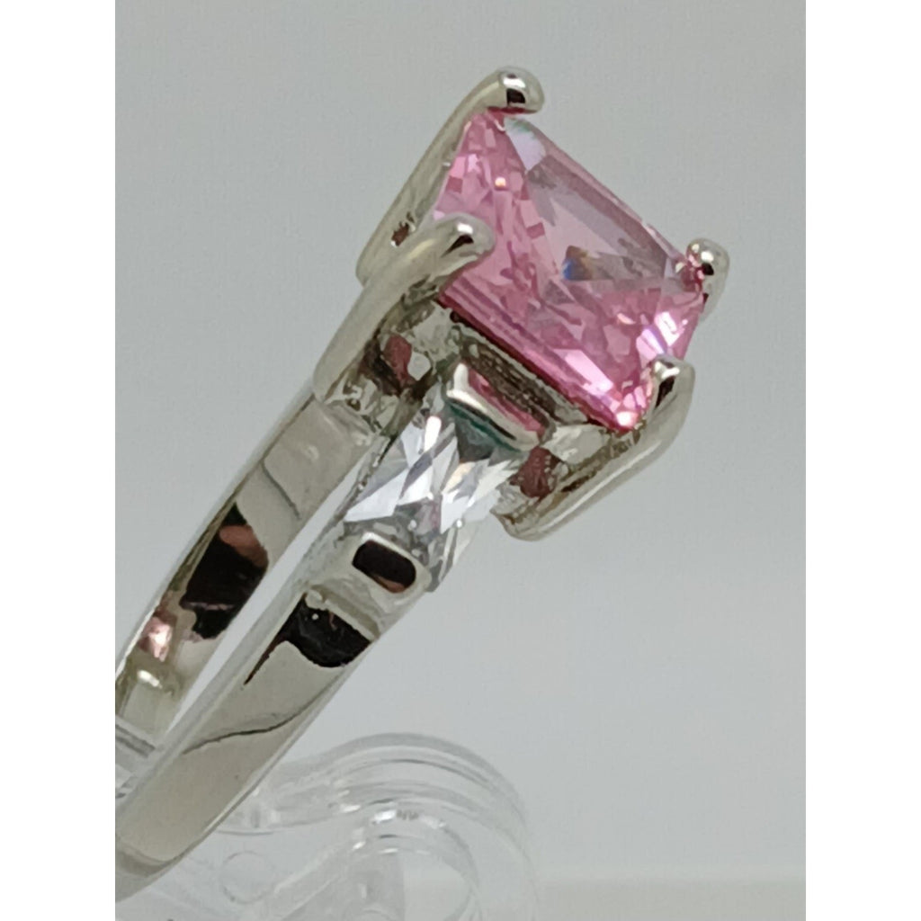 3.5 Ct Vintage 3-Stone White Gold Silver Tone Pink Sim Diamond CZ Ring Size 10 - HoneyThomas.com