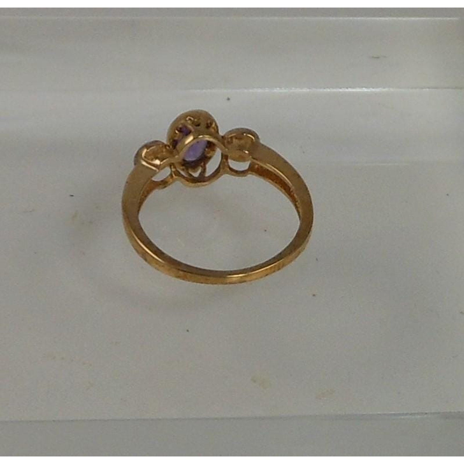 Vintage 10K Gold Natural Diamond Purple Amethyst Ring Size 6.5 NOS 8mm 2.2grams