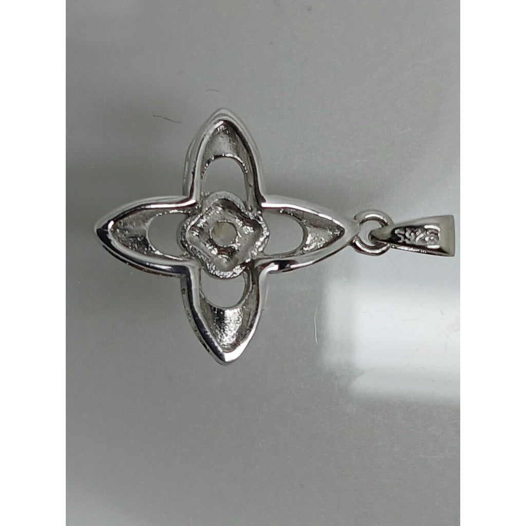1990's Vintage Sterling Silver Simulated Diamond 4 Leaf Clover Pendant New Rare - HoneyThomas.com