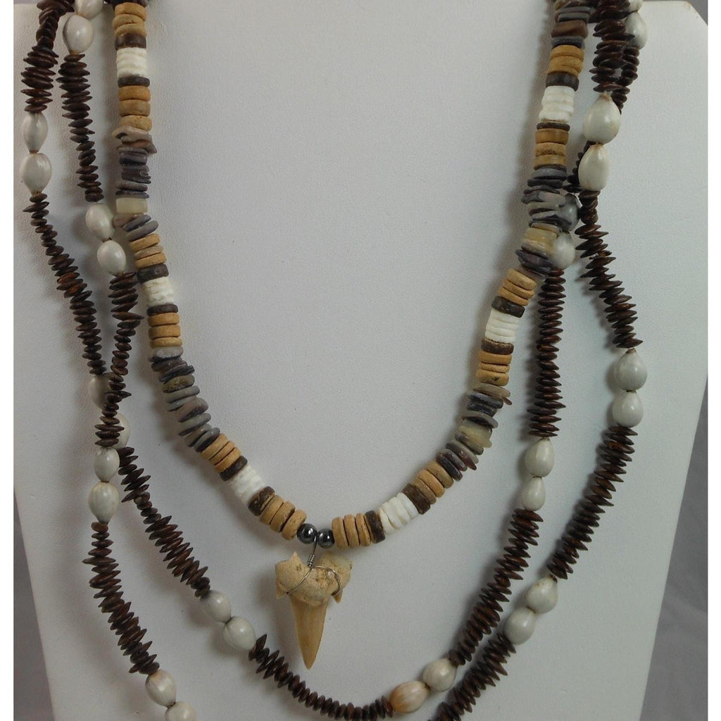 Handmade Tooth Pendant Necklace and Coco Shell Long Necklace Set - 2 Piece Set - HoneyThomas.com