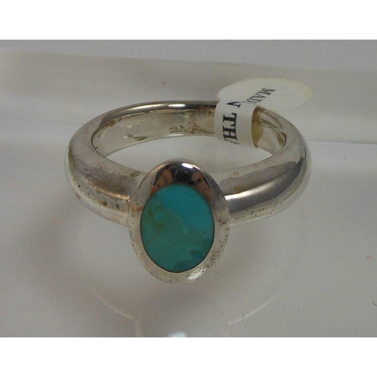Handcrafted Vintage Turquoise Solitaire Ring Sterling Silver Size 7 - HoneyThomas.com