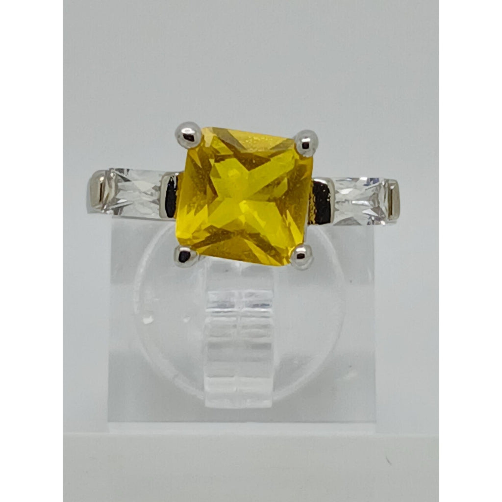 White Gold GP Canary Yellow Princess Cut Sim Diamond CZ Engagement Ring Size 6 - HoneyThomas.com