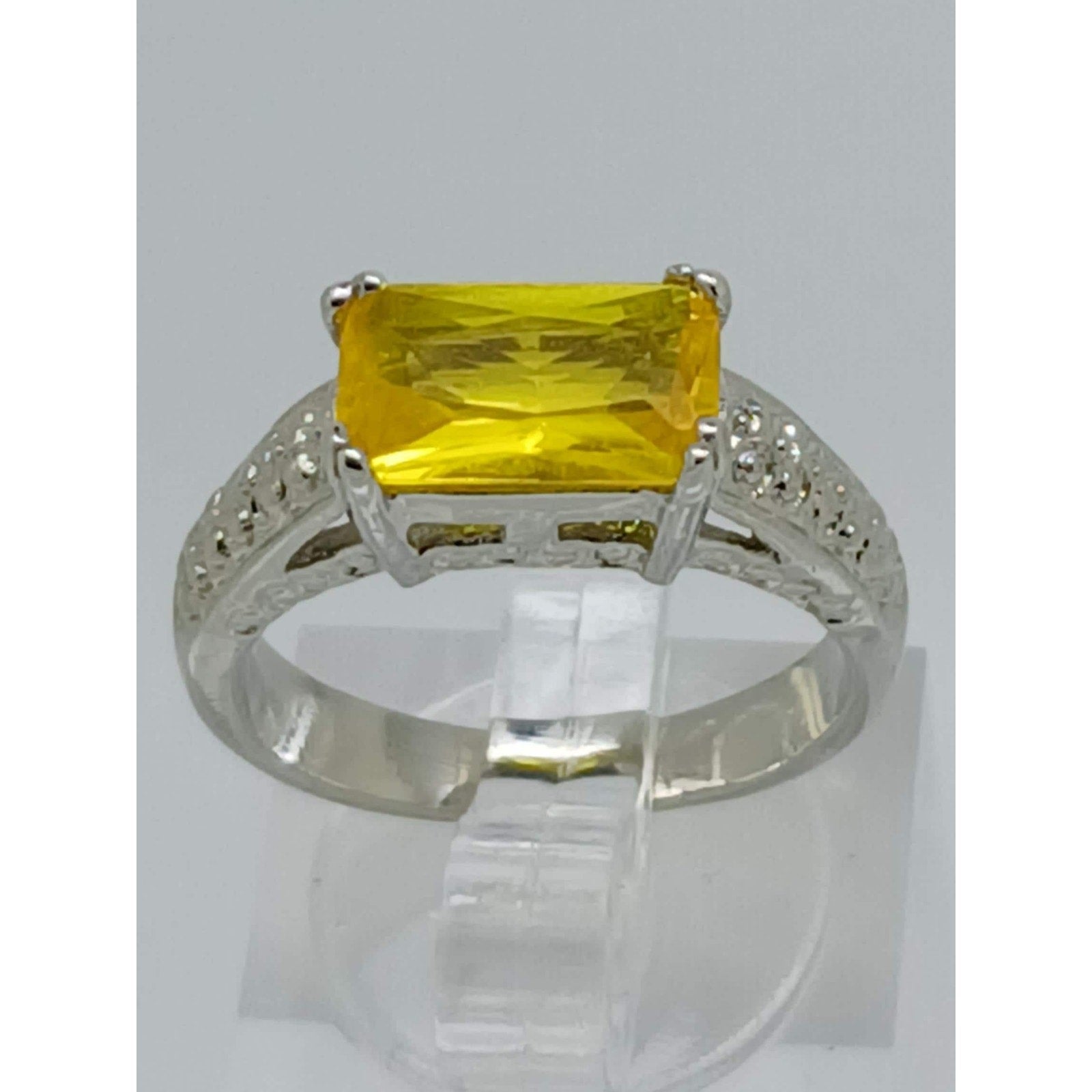 3CT Vintage Gold Plated Canary Yellow Radiant Sim Diamond CZ Engagement Ring 7 - HoneyThomas.com