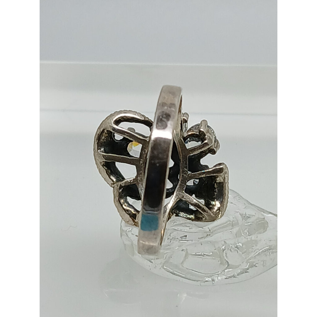 1990's Vintage Antique-Style Marcasite Sterling Silver Diamond CZ Size Ring 8.5 - HoneyThomas.com