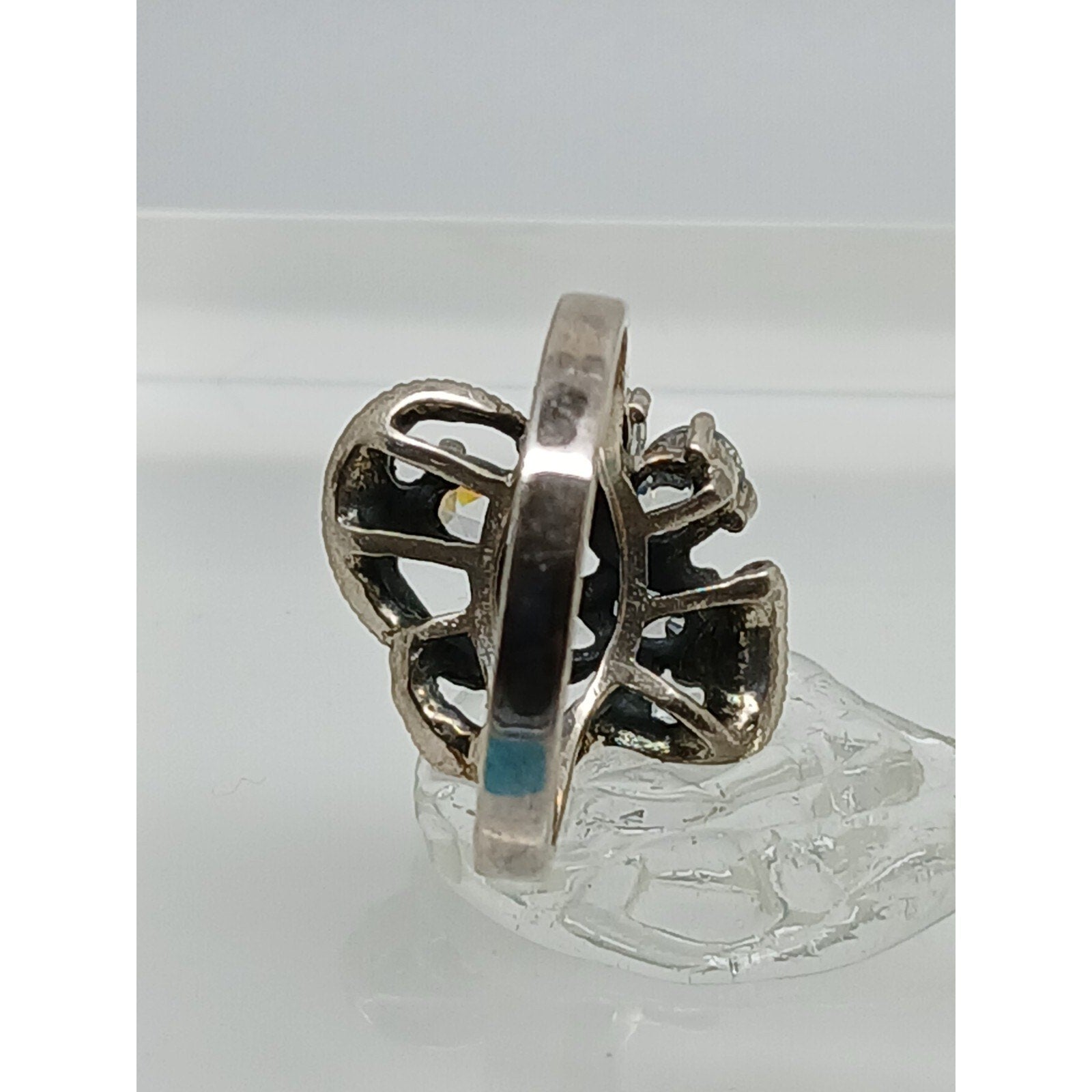 1990's Vintage Antique-Style Marcasite Sterling Silver Diamond CZ Size Ring 8.5 - HoneyThomas.com