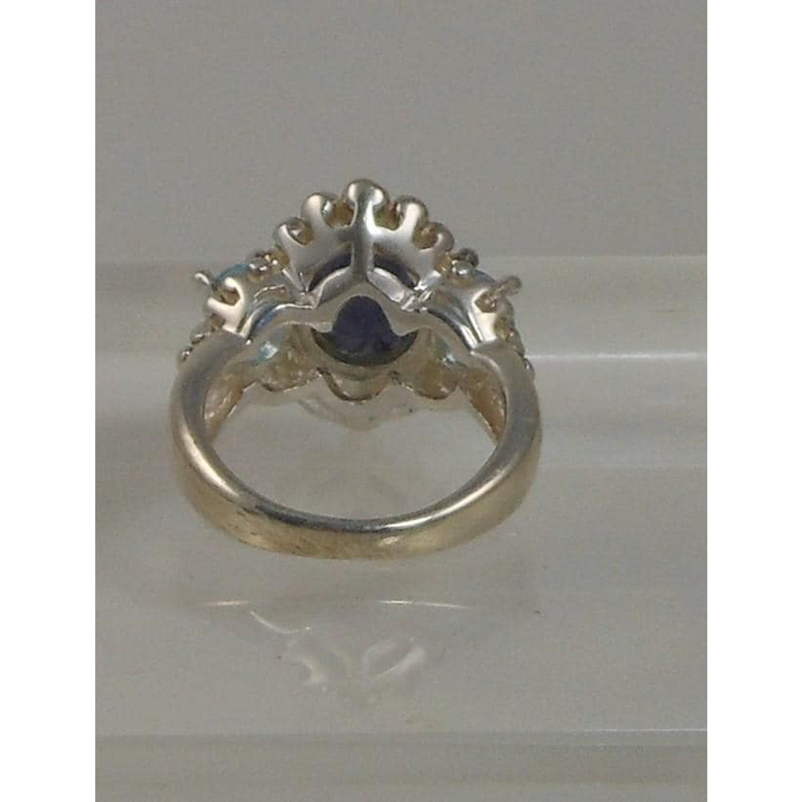 Handcrafted Vintage Blue Topaz Sterling Silver Ring Carved Chalcedony Size 4.5