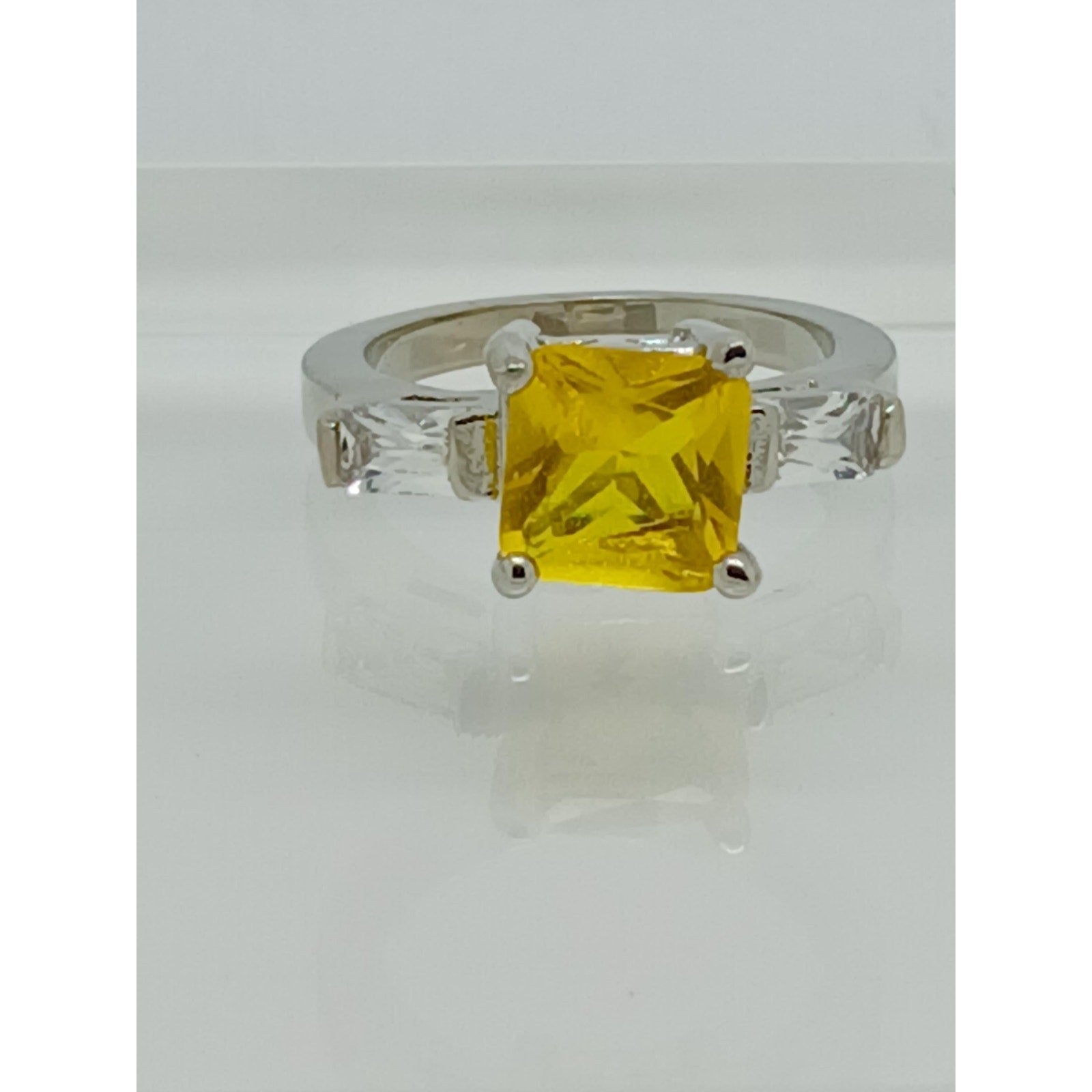 White Gold GP Canary Yellow Princess Cut Sim Diamond CZ Engagement Ring Size 10 - HoneyThomas.com