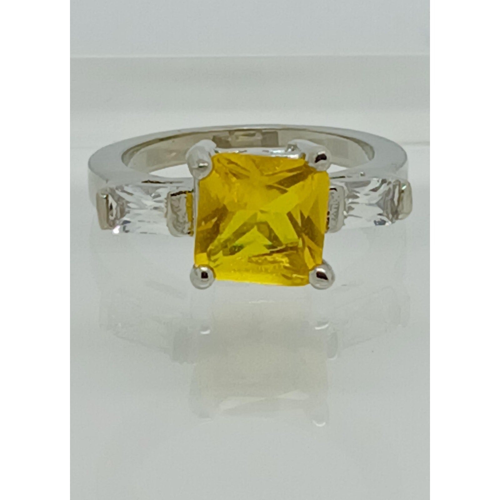 White Gold GP Canary Yellow Princess Cut Sim Diamond CZ Engagement Ring Size 6 - HoneyThomas.com