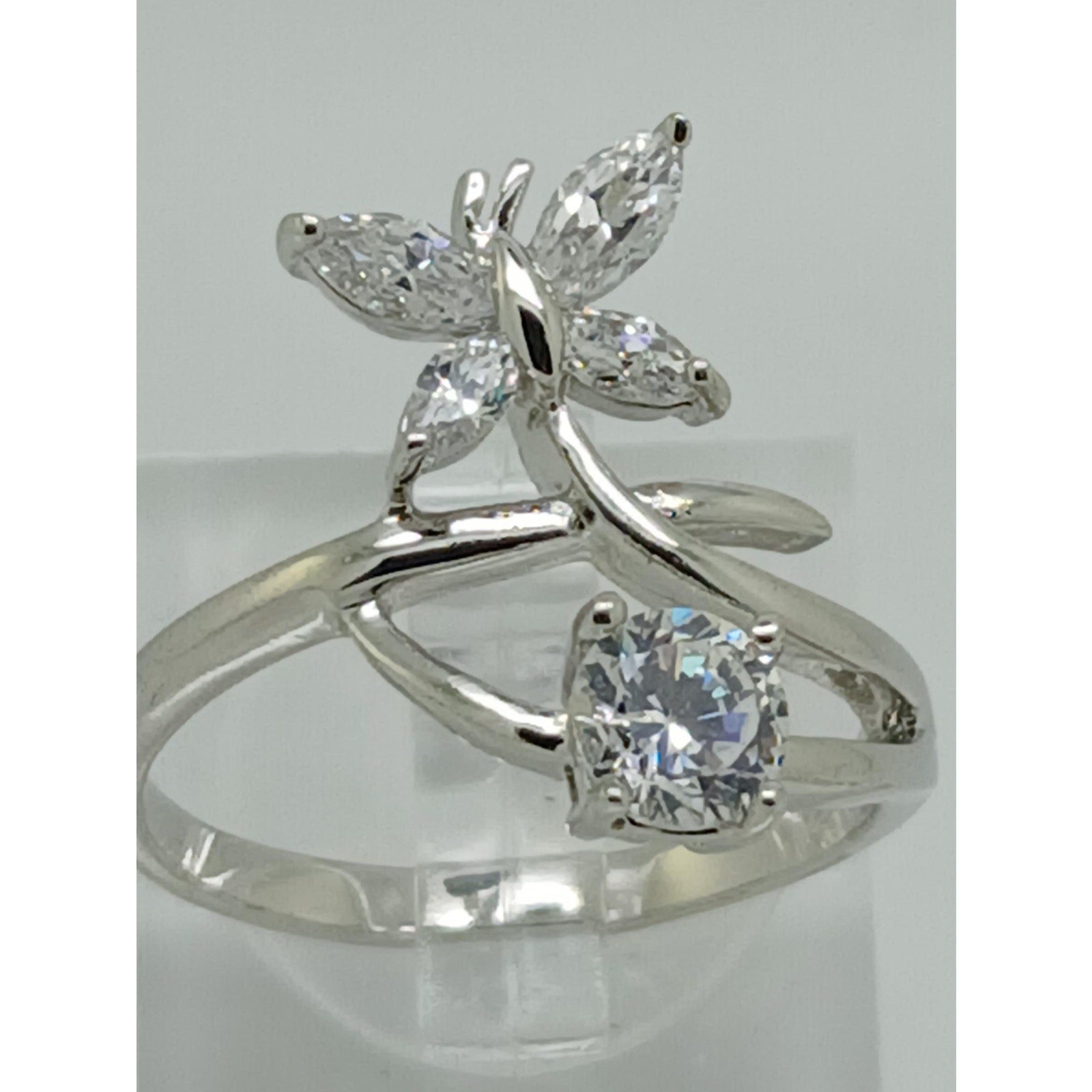 White Gold GP Round Marquise Cut Sim Diamond CZ Butterfly Ring Size 8.5 Vintage