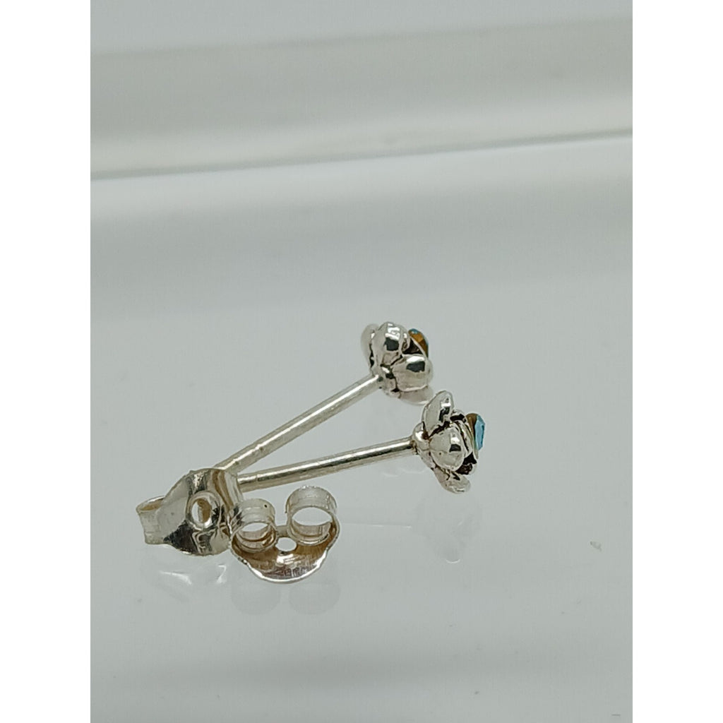 Vintage Estate Jewelry NOS .925 Sterling Silver Sky Blue Rose Crystal Earrings - HoneyThomas.com