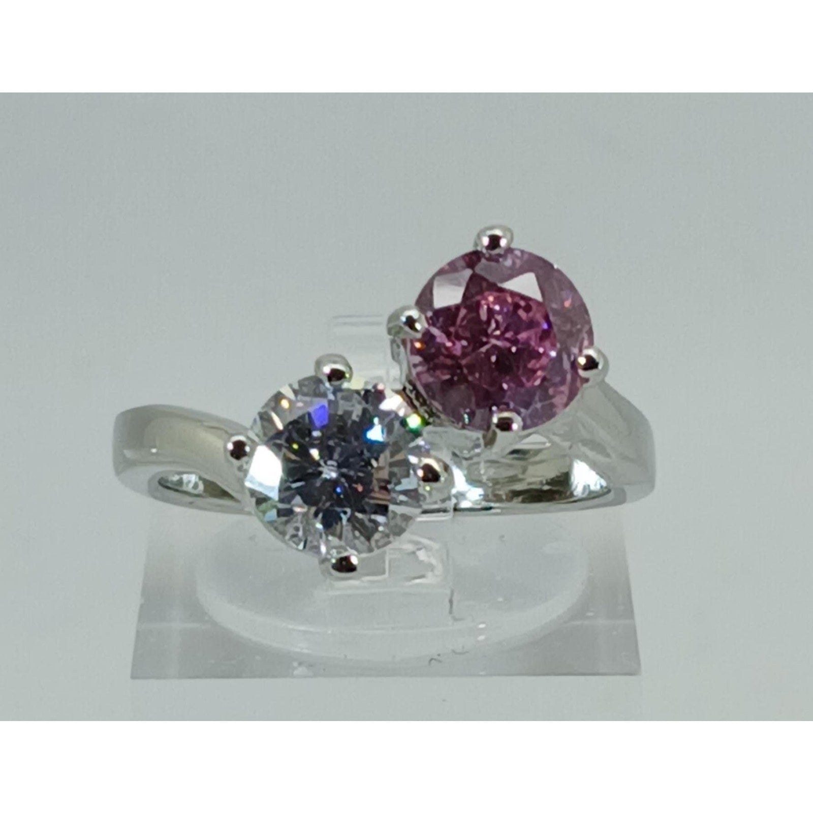 Vintage Size 8 Ring Pink Sim Diamond CZ Silver Tone White Gold GP Engagement NOS - HoneyThomas.com