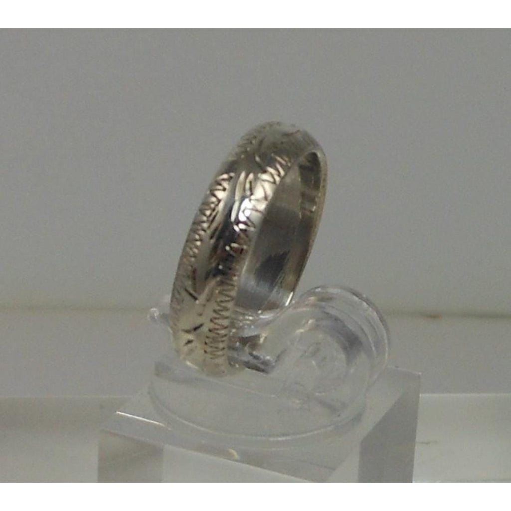 925 Sterling Silver Handcrafted Diamond-Cut Ring Size 5 Vintage Thailand 2.7g 4m - HoneyThomas.com