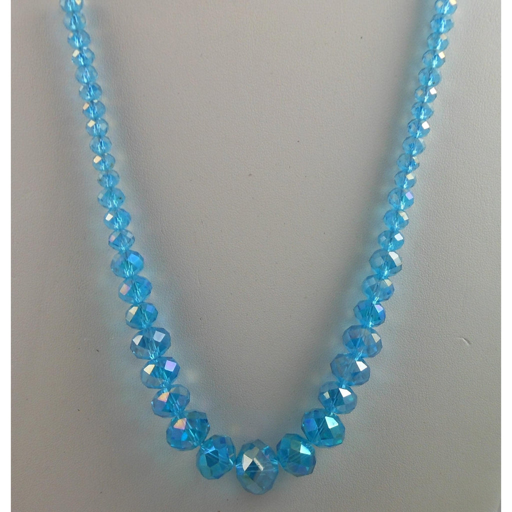 Copied - Handmade Sky Blue AB Crystal Beaded Necklace Graduated Beads - Adjustable Length