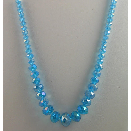 Copied - Handmade Sky Blue AB Crystal Beaded Necklace Graduated Beads - Adjustable Length