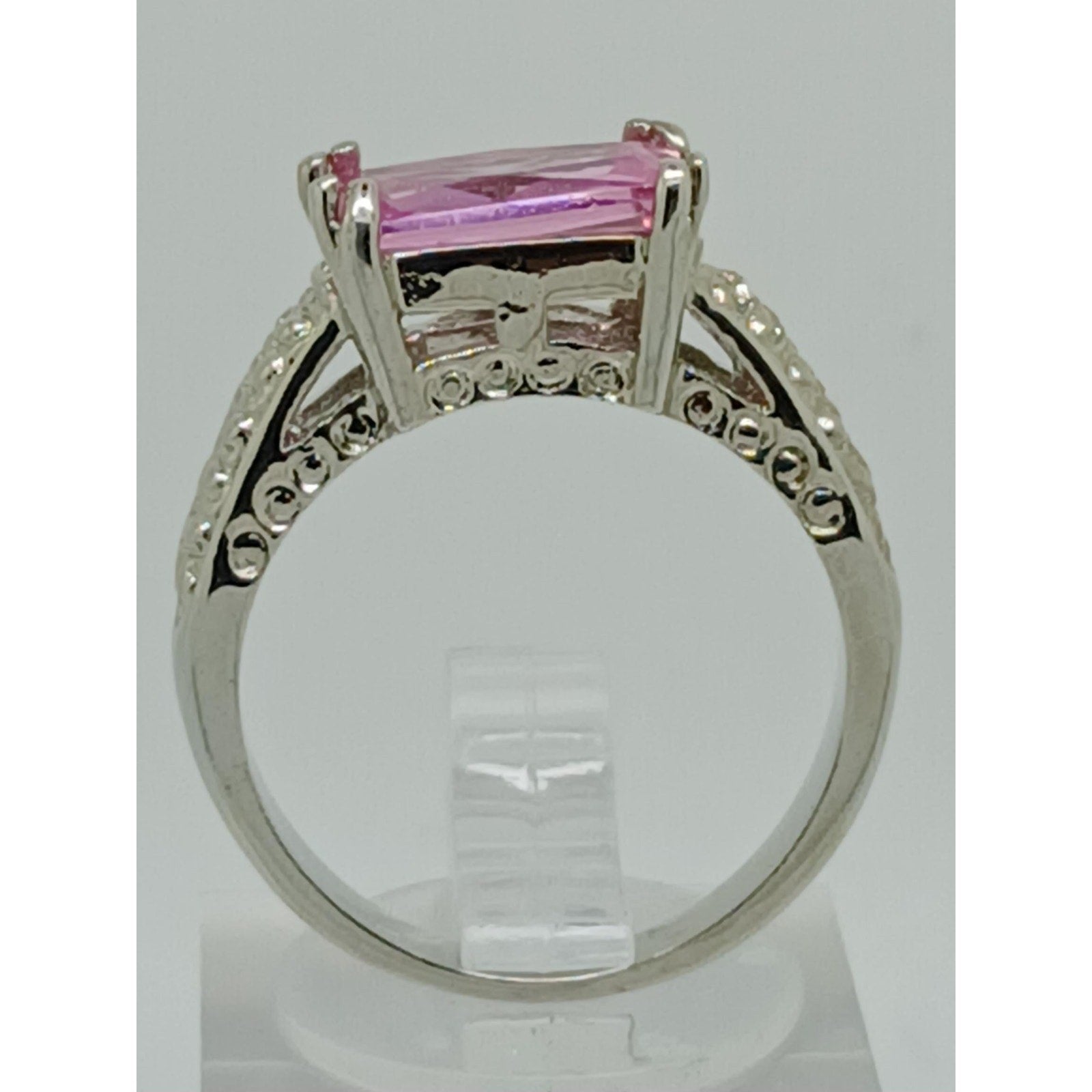 Vintage White Gold GP Silver Tone Pink Sim Diamond CZ Engagement Ring Size 10 - HoneyThomas.com