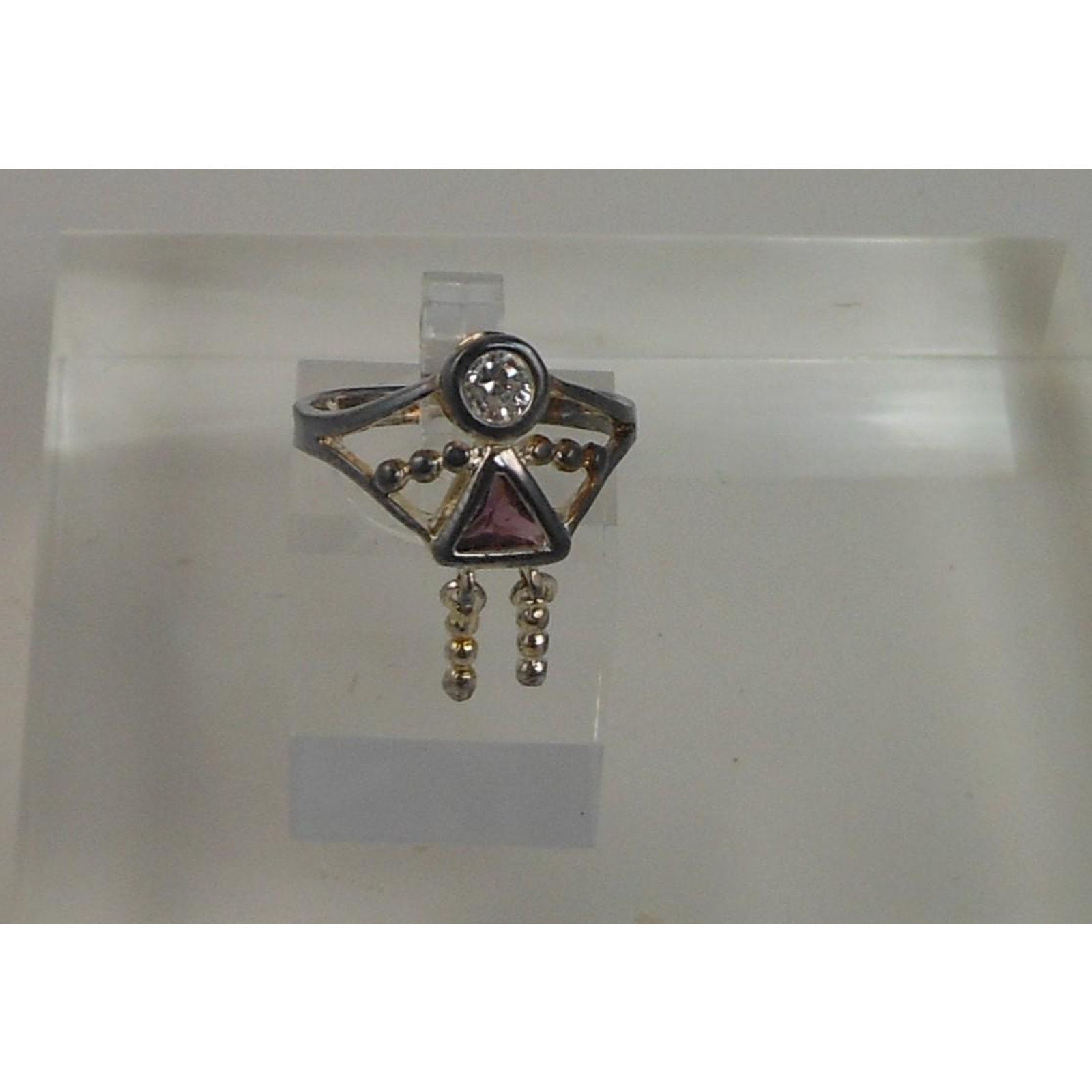 Elegant Vintage Sterling Silver Birthstone Charm Ring Mother Grandmother Size 7