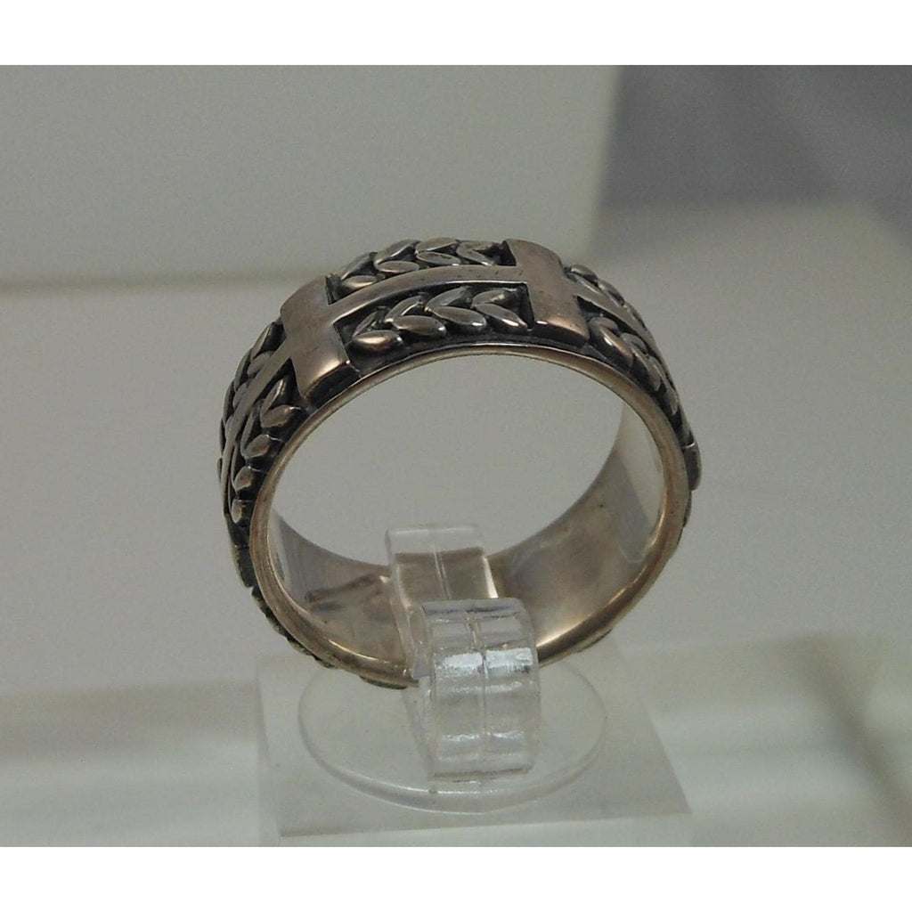 1990s Oxidized Sterling Silver Celtic Weave Cross Ring Rare Vintage Band Size 8