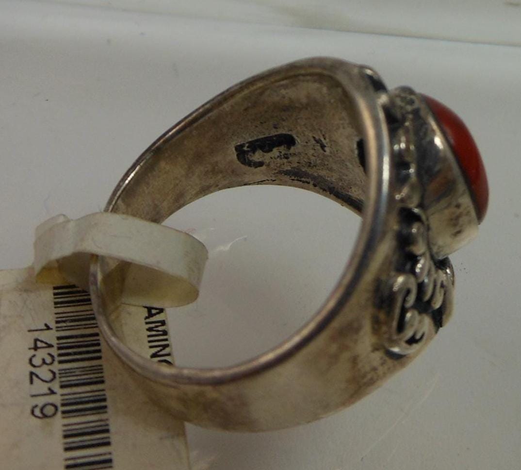 Vintage Oxidized Sterling Silver Carnelian Ring - Size 7.5