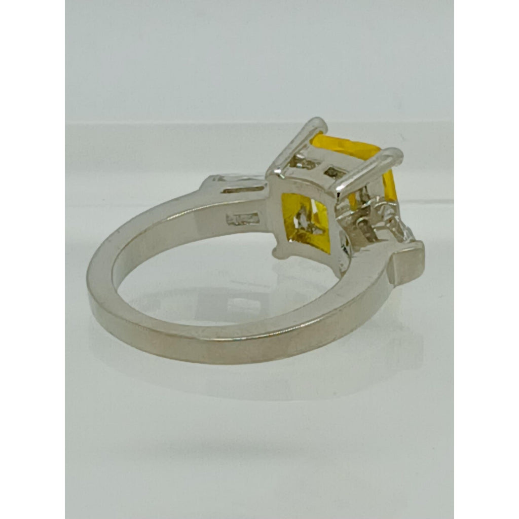 White Gold GP Canary Yellow Princess Cut Sim Diamond CZ Engagement Ring Size 10 - HoneyThomas.com
